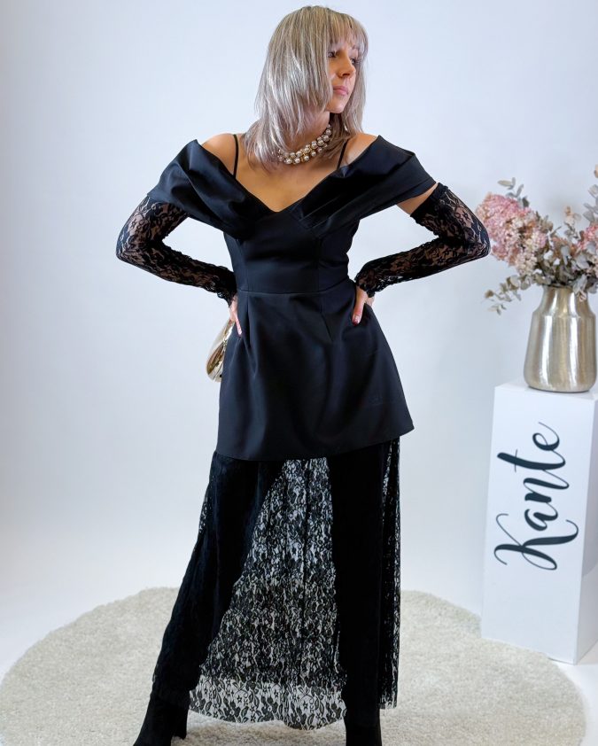 Eleganta, melna kokteiļkleita
